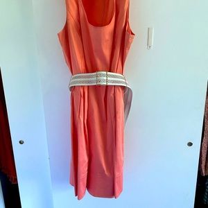 Tangerine colored dress from Calvin Klein with belt